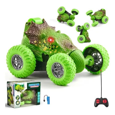 Auto RC Dinosaurio Stunt 360° Doble Cara Con Luces LED Ojos Luminosos 7 km/h Control Remoto Ruedas De Goma Juguete Acrobático Para Niños +6 Años Lictin