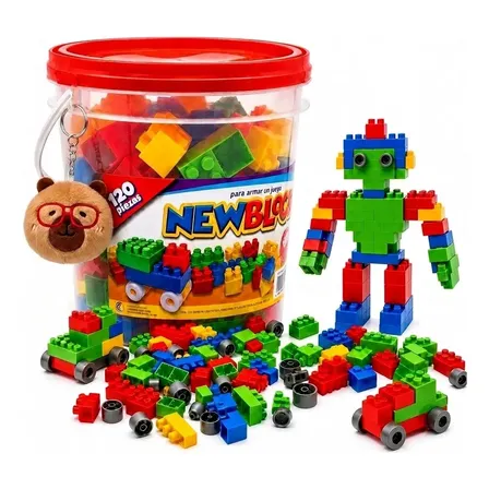 Balde Bloques Gigantes Encastrables 120 Piezas+ Accesorio 120 Bloques De Construcción De Automóviles Robóticos Colgantes De Peluche