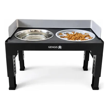 Comedero Doble Bebedero Altura Ajustable Perro Gato Gengis Color Negro