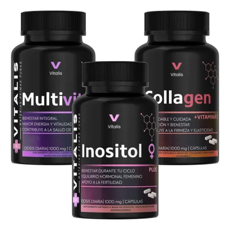 Kit Mujer Inositol+ Colágeno+ Multivital Vitalis Fertilidad Sin Sabor