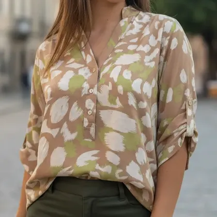 Blusa Camisola Estampada Dama Mujer Beige Con Amarillo Estampada Unico