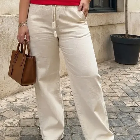 Pantalón Palazzo Jean Camisero Cintura Elástica Talle 34 -54 Crudo Jean Liso 4xl