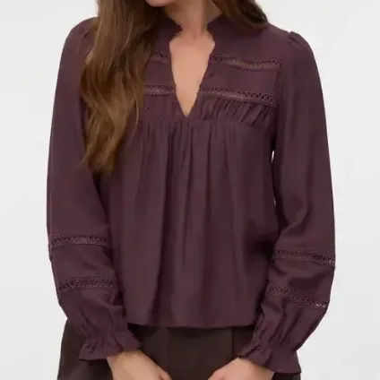 Blusa Mujer Vero Moda Con Detalles De Encaje Ciruela Bordado S