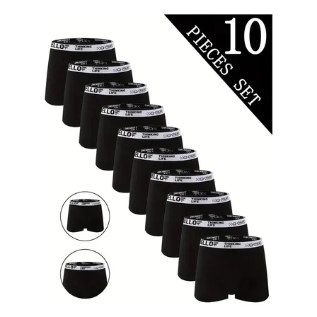 Pack 10 Bóxers Deportivos Respirables Para Hombre Black Liso Xl