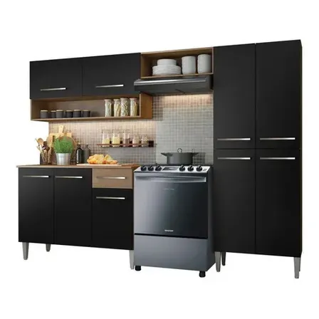 Alacena y bajo mesada Mueble de Cocina Emilly Pop 229 cm 2 Marrón Negro Madesa