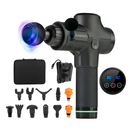 Pistola Masajeadora Exp Mass Gadnic 30 velocidades 12 Cabezales Portátil Recargable LCD Motor Brushless Recuperación Muscular Silenciosa