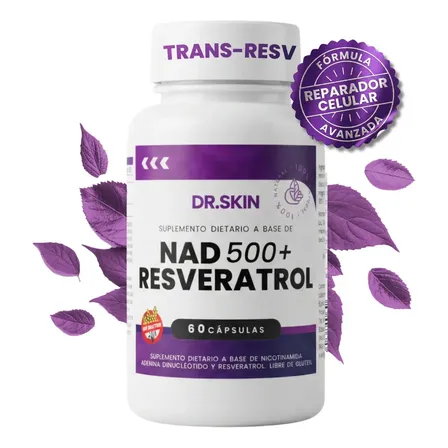 NAD + Resveratrol Puro | 1200 Mg | 60 Cápsulas | Dr Skin | ¡Activá Tu Energía Celular, Potenciá Tu Longevidad Y Mejorá Tu Memoria Y Enfoque! Suplemento Antioxidante Antiage | Vitamina B3 Nicotinamida