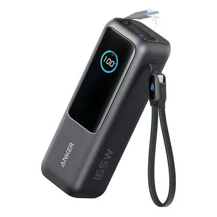 Cargador Portátil Power Bank Anker Laptop, 25000mAh 165W, 3 Puertos USB-C, Pantalla Inteligente, Carga Rápida para Mac, Dell XPS, ThinkPad, iPhone, iPad, Samsung y Más, para Viajes y Trabajo