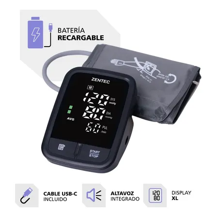 Zentec Tensiómetro Digital Brazo TDBZ10 Batería USB-C Pantalla HD Negro