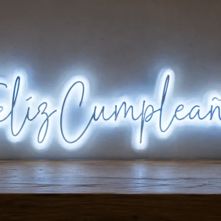 Cartel Led Ldm Feliz Cumpleaños Luz Blanca Rígido 60 Cm Blanco