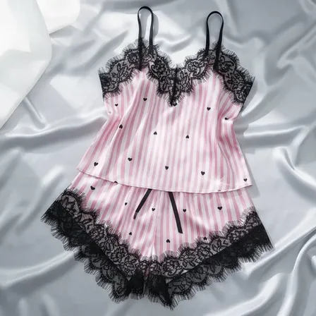 Pijama Conjunto Lenceria Rosa Rayas Xxl