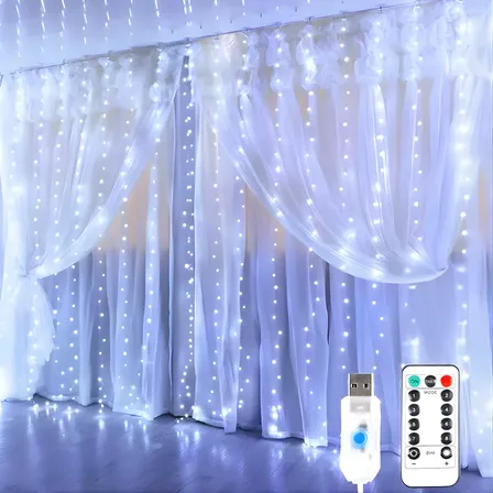 Cortina Luz Led Alambre 200 Luces Usb Control Remoto 3x2 5v Blanca