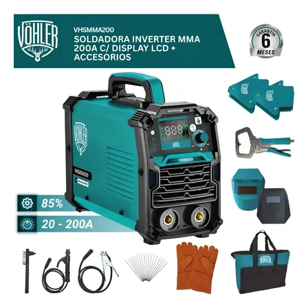 Soldadora Inverter 200a Mma Display Lcd Vöhler + Accesorios