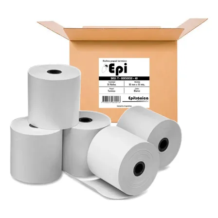 Rollo Papel Térmico Epi 80x50 Blanco Pack 50 Impresora Punto Venta
