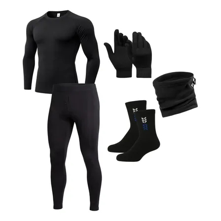 Kit Térmico Camiseta + Calza + Guantes + Medias + Cuello Xxl Negro