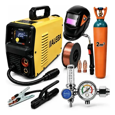 Soldadora Mig 200amp 4 En 1 Mig + Tig + Mig Flux + Mma Aleba Amarillo