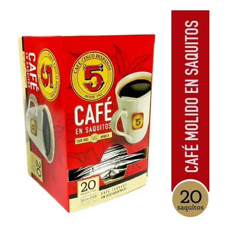 Cafe Torrado En Saquito 5 Hispanos 5 Gr X 20 Saquitos