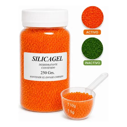 Silicagel Premium 100% Naranja Humedad Pote Hermético 250 Gr