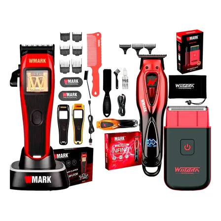 Combo Barberia Wmark Clipper + Trimmer C/acces. + Shaver Negro