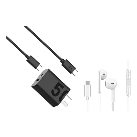 Kit Cargador Y Auriculares Para Tablet Samsung S9/ S10/ A11 Negro