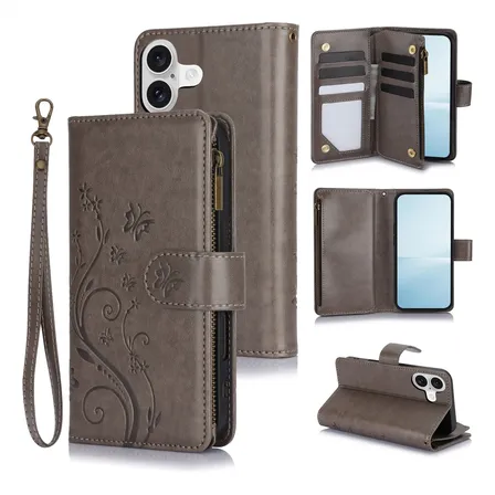 Suitable For iPhone 17e 17 Air Pro Max Zipper Wallet Case Gris iPhone 17