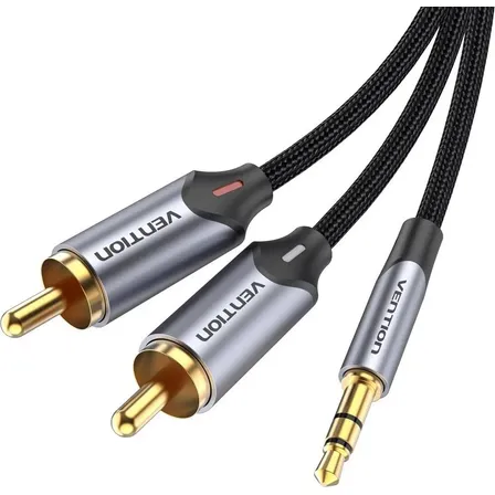 Cable Audio Vention - Auxiliar Jack 3.5 Macho a 2 Rca Macho - 3 Metros - Adaptador Premium Blindado Trenzado - Hi-FI estereo - Para Notebook / Pc / TV / Dvd / Amplificador / Parlante - BCNBI