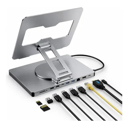 Hub Usbc 10-1 Soporte Notebook Compu Regulable Aluminio Hdmi Gris Oscuro