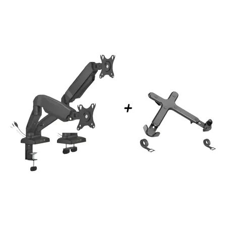 Set Soporte Doble Brazo Monitor + Soporte Notebook Onebox Negro