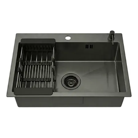 Bacha Pileta De Cocina Moderna Con Accesorios 65x45x22cm Gris Oscuro