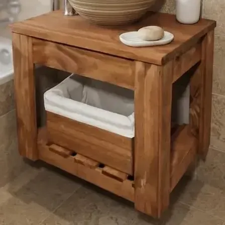 Mueble Vanitory Colgante 50x37x40 Cedro. Incluye Bacha Beige, Grifería Recta Cromada, Espejo Y Canasto. Diseño Elegante Para Baño.
