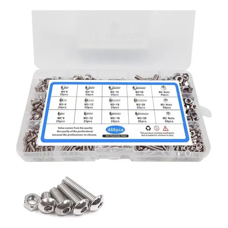 Set 480 Tornillos Cabeza Redonda 304 Inoxidable Tuercas