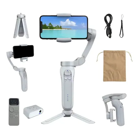 Estabilizador Gimbal Celular Luz Led Rgb Seguimiento Facial Gris