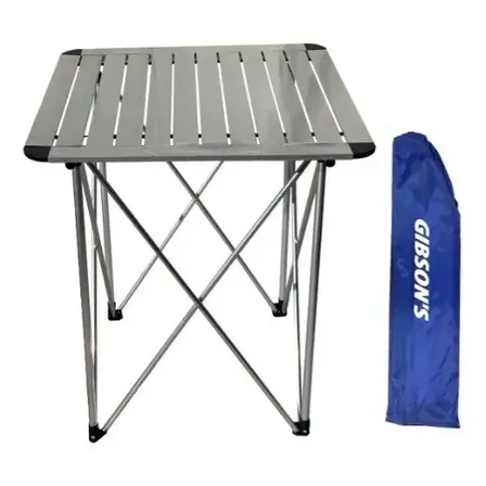 Mesa Gibson´s Camping Plegable Aluminio + Bolso Plateado