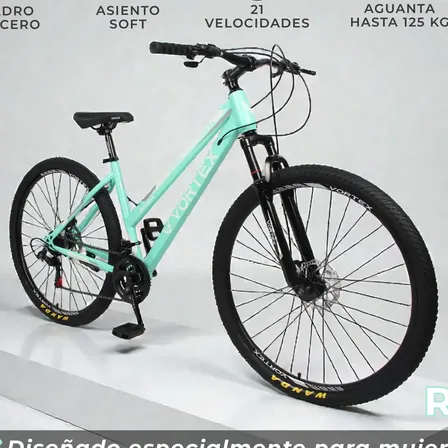 Bicicleta De Montaña Vortex Rodado 29 Para Mujer Con Cambios Shimano Y Shifters Sunrun Verde Con Blanco Talle M