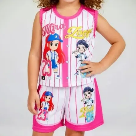 Conjunto Deportivo Infantil Musculosa Y Short Blanco Rayas Chicle Huntrix 8