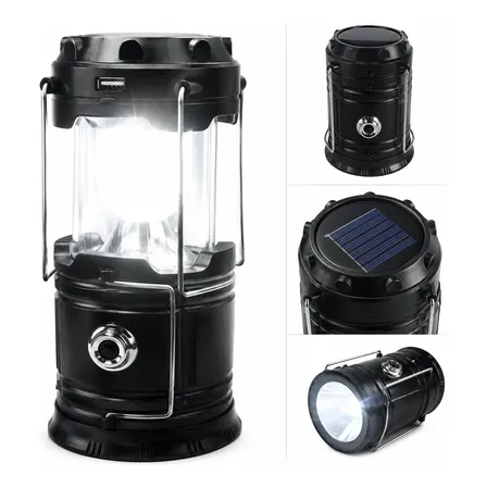 Farol Led Regulable Carga Solar Recargable Powerbank Camping Negro