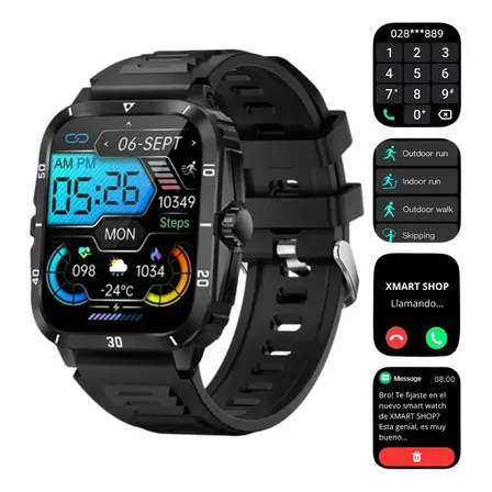 Smartwatch KT71 Pro Militar para Android y iOS con Llamadas Bluetooth y Pantalla de 1.96" Negra