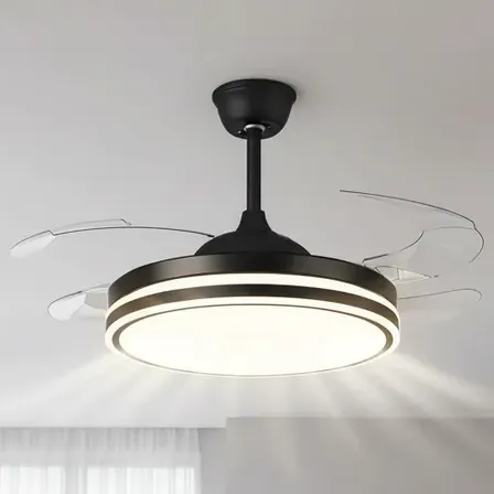 Ventilador De Techo Con Luz 4 Aspas Retráctil Y Control Remo 1.16 Cm Negro Transparente Abs 4