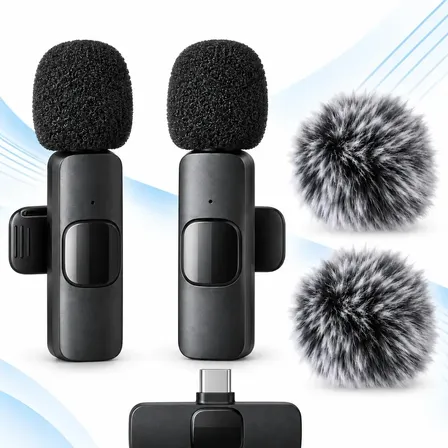 Micrófono Corbatero Inalámbrico K9PRO USB C iPhone Android x2 Negro