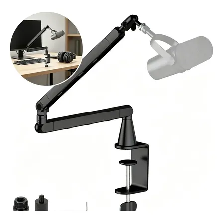 Soporte Brazo Articulado Micrófono con Abrazadera Ajustable Negro Soporte Resistente de Fácil Montaje para Sesiones de Grabación Vocal y Creación de Contenido en Casa Rotación Flexible para Podcast
