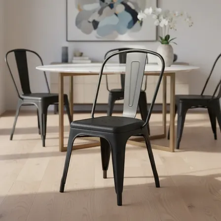 Silla Apilable Tolix Plástica Estilo Industrial Baires4 Polipropileno Negro
