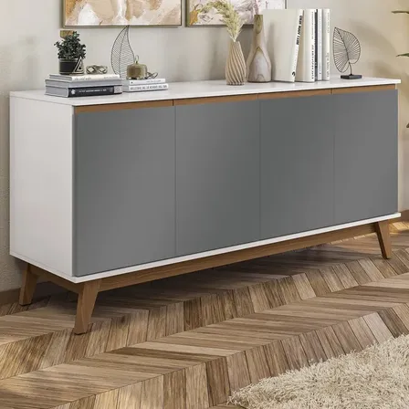 Mueble Aparador Vajillero Kappesberg 156cm con 4 Puertas Color Blanco y Gris
