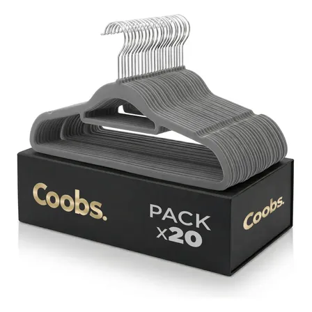Perchas Terciopelo Antideslizante Ultradelgadas Gris X 20