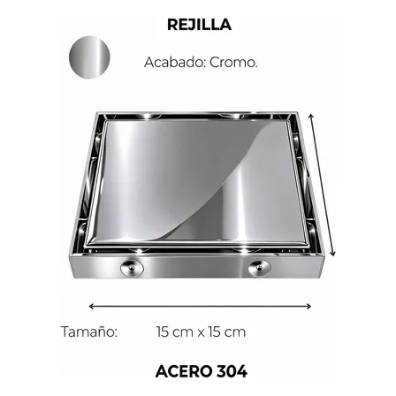 Rejilla Desague Cuadrada De 15x15 Cromo Premium Antiolores
