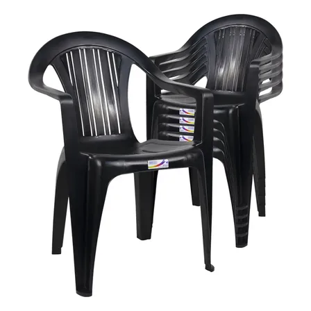 Sillón Silla De Jardín Plástico Reforzado Apilable X 10 Unidades Savoy Color Negro Para Tu Casa