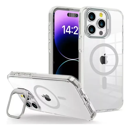 Funda iPhone 16 Pro Magnética Stand + Vidrio Y Lente Gris iPhone 16 Pro