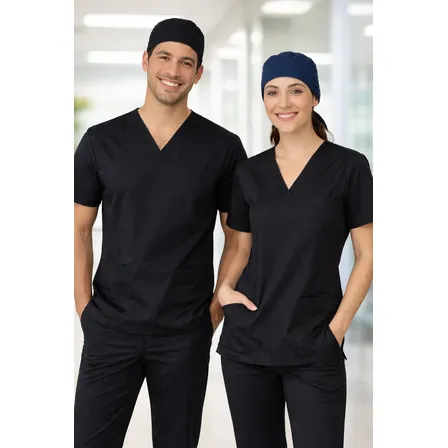 Chaqueta Unisex Escote V - Sanidad, Uniformes, Gastronomía Negro Liso S