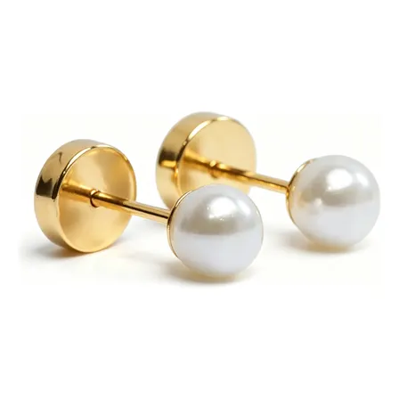 Aritos Abridores Perno Oro Perla 4mm Bebe Recien Nacida Blanco