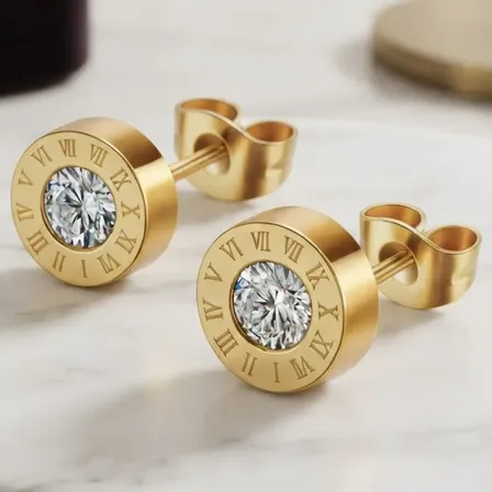 Aros Greek 8mm Enchape Oro 18k Diamante Hombre Mujer Strass