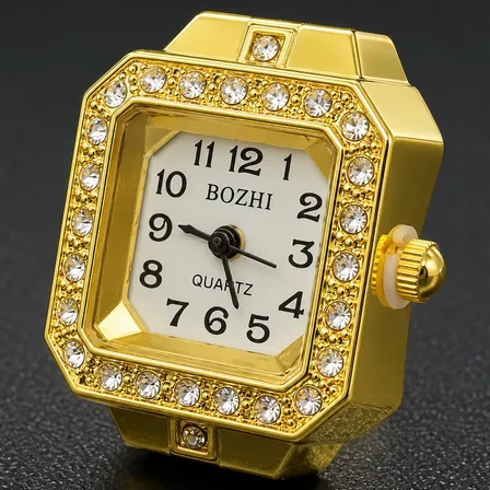 Anillo Reloj Strass Con Caja Ajustable Acero Inoxidable 7 - Dorado